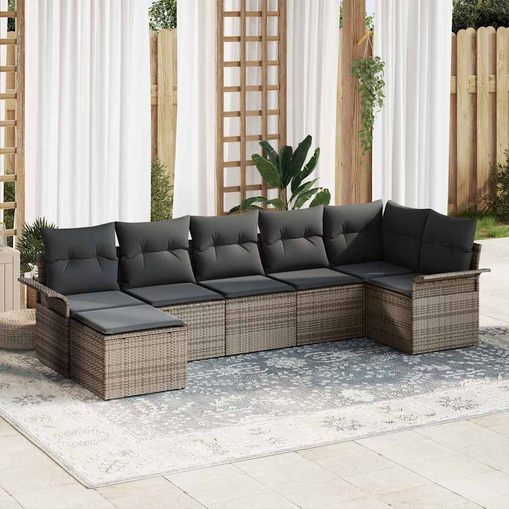 Conjunto de Sofá de Jardim 7 pcs Cinzeto Rattan Sintético