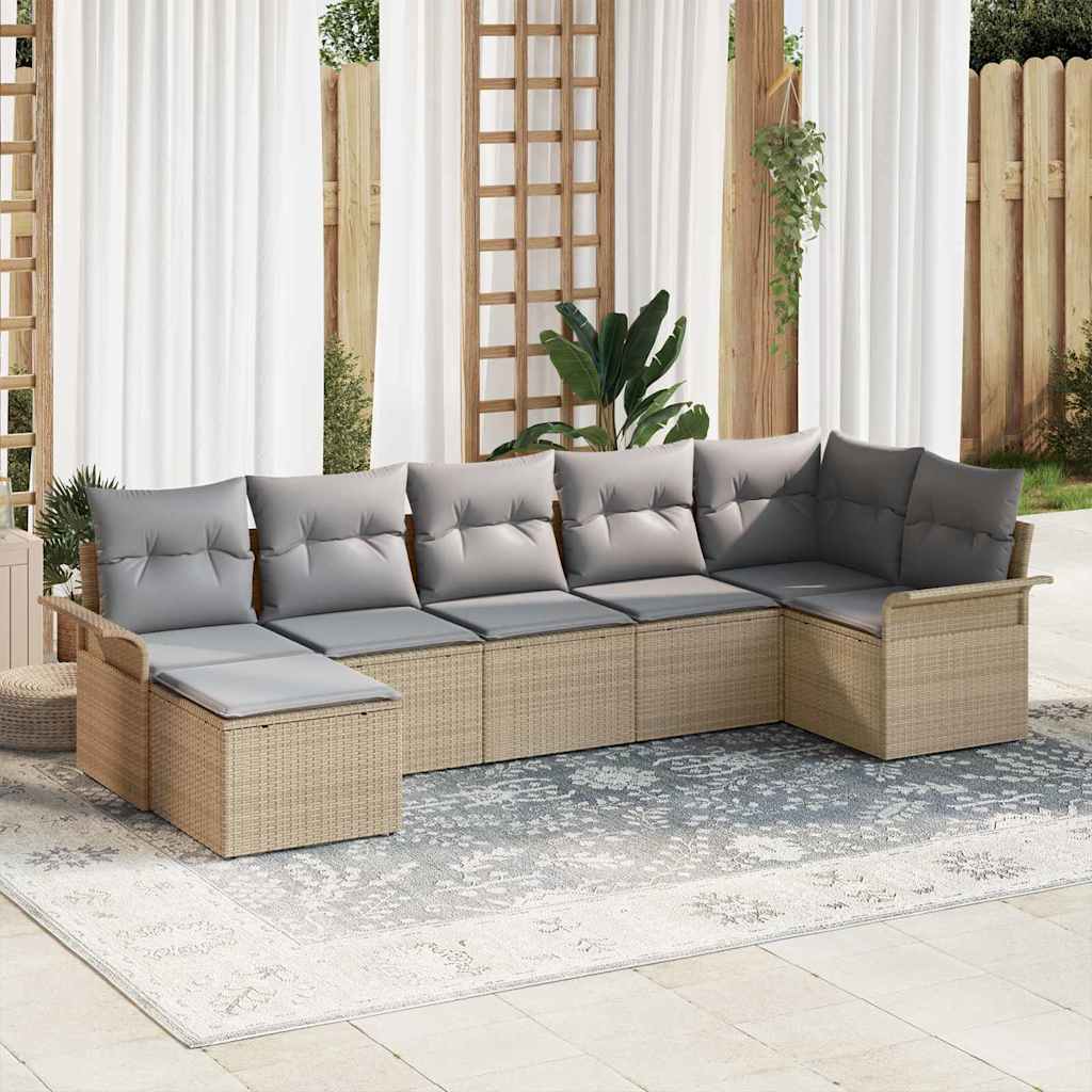 Conjunto de Sofá de Jardim com armazenamento 7 pcs Bege vime PE