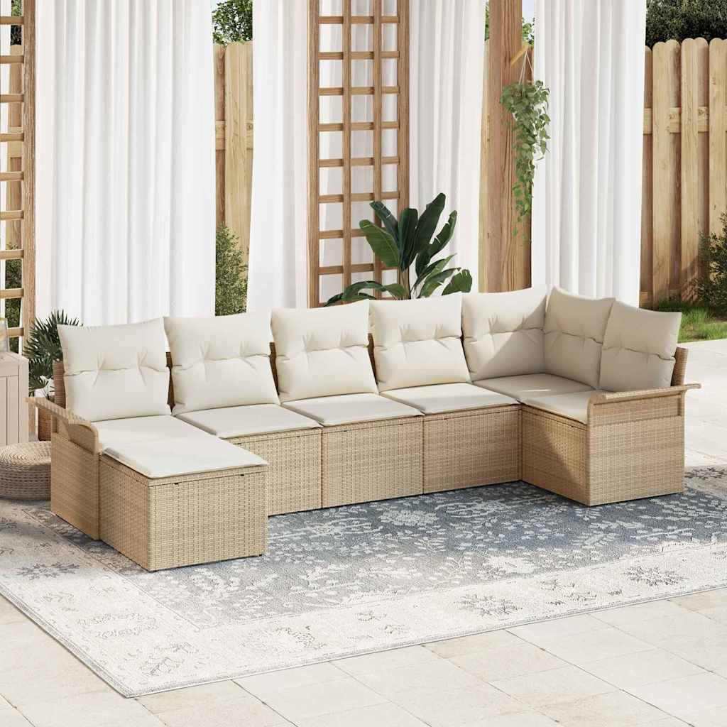 Conjunto de Sofá de Jardim 7 pcs Bege Rattan Sintético