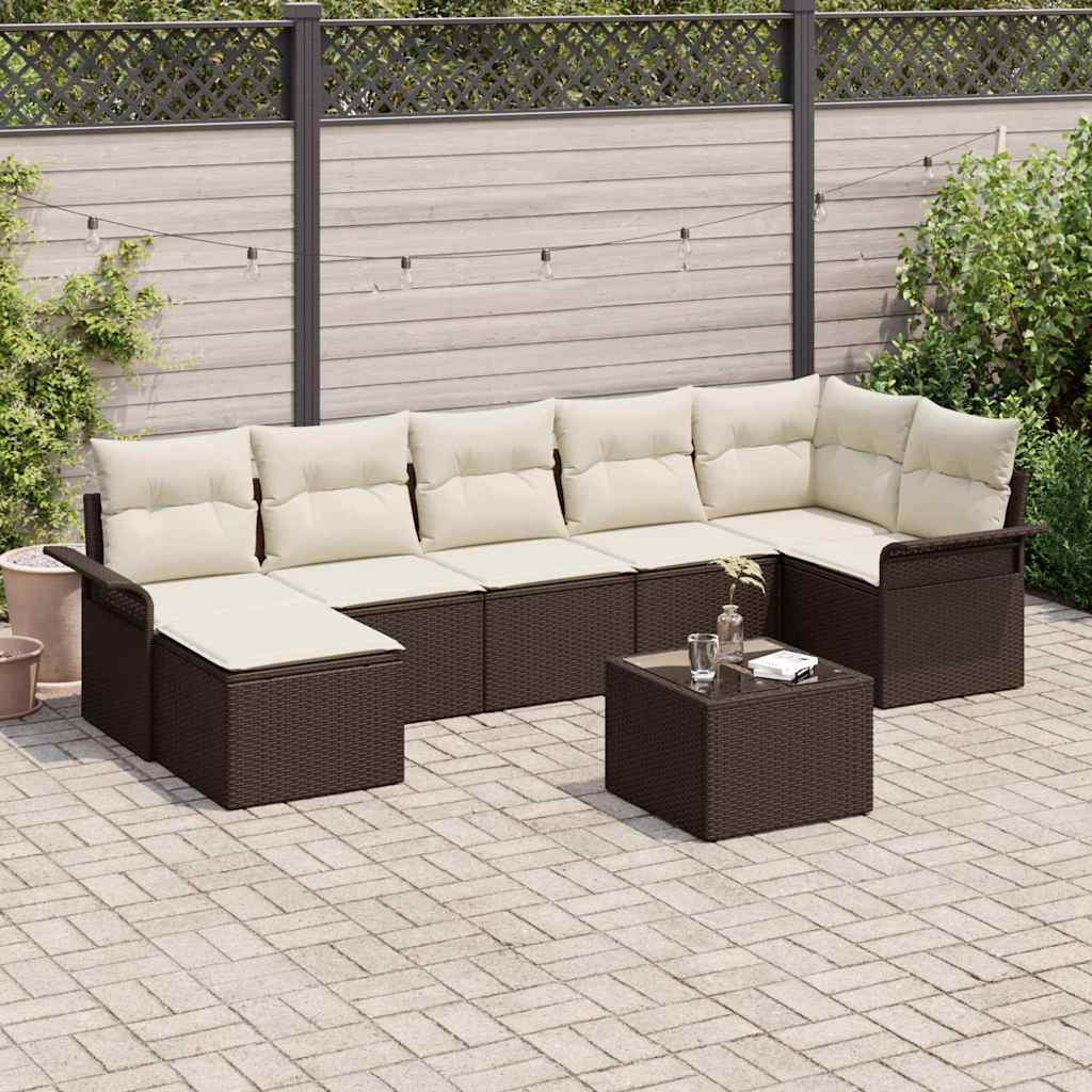 Conjunto de Sofá de Jardim 8 pcs Castanho Rattan Sintético