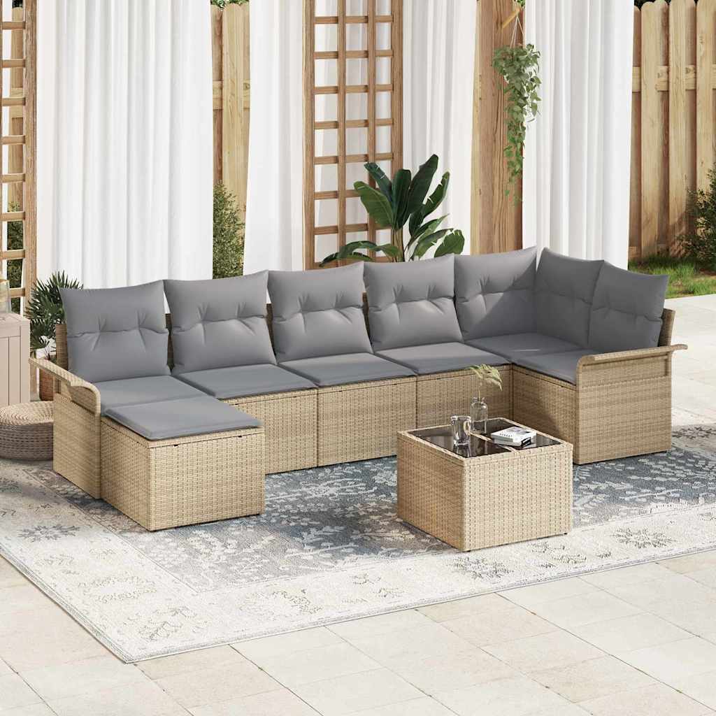 Conjunto de Sofá de Jardim 8 pcs Bege Rattan Sintético