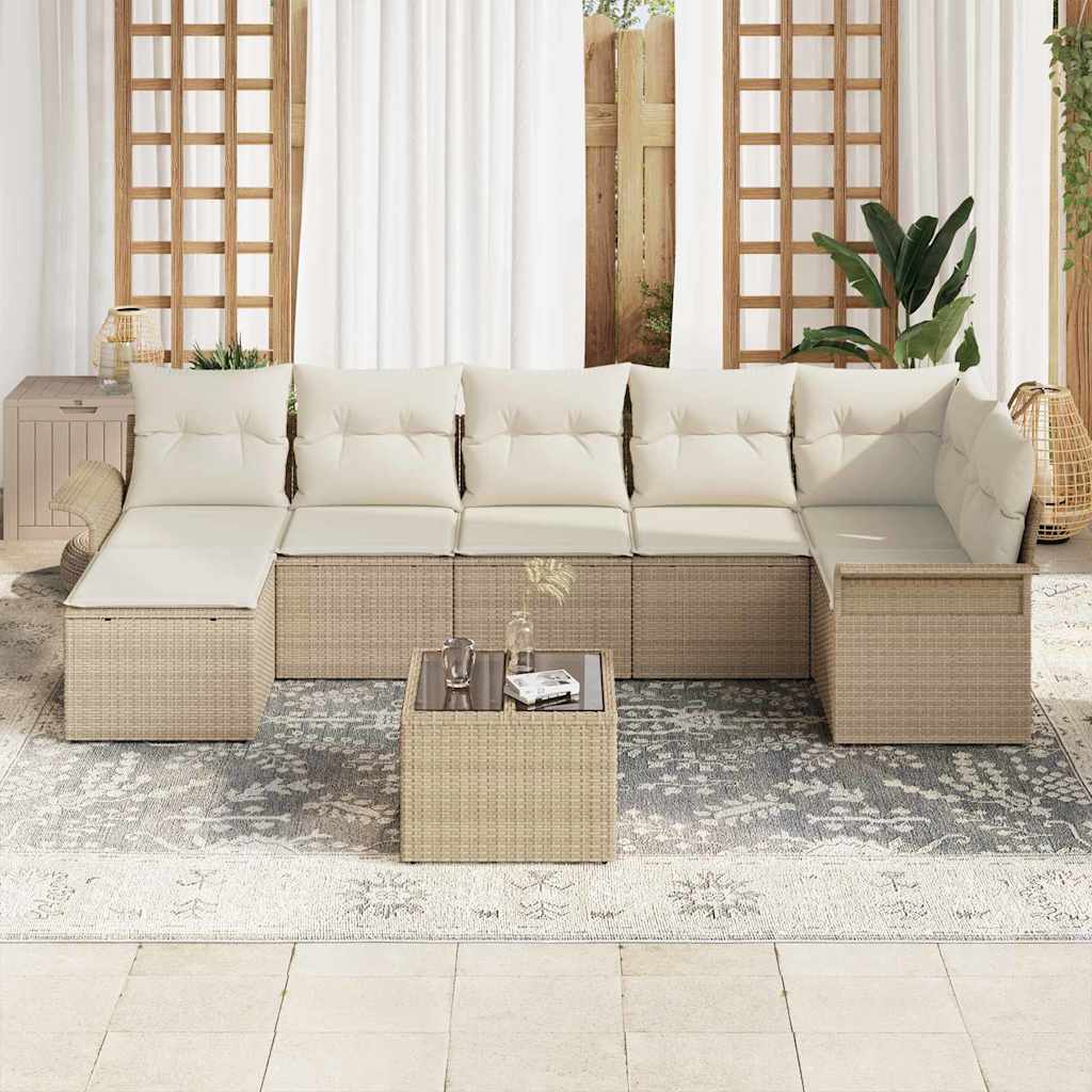 Conjunto de Sofá de Jardim 8 pcs Bege Rattan Sintético