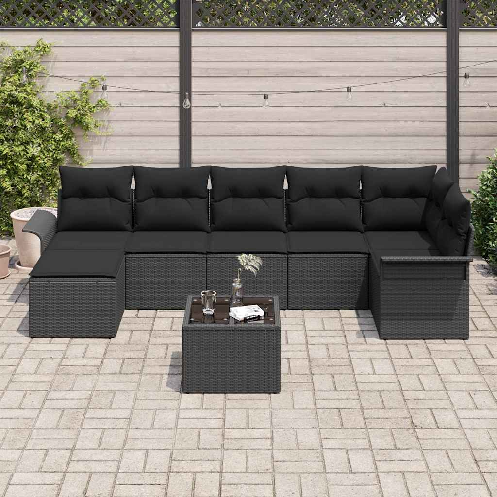 Conjunto de Sofá de Jardim 8 pcs Preto vime PE