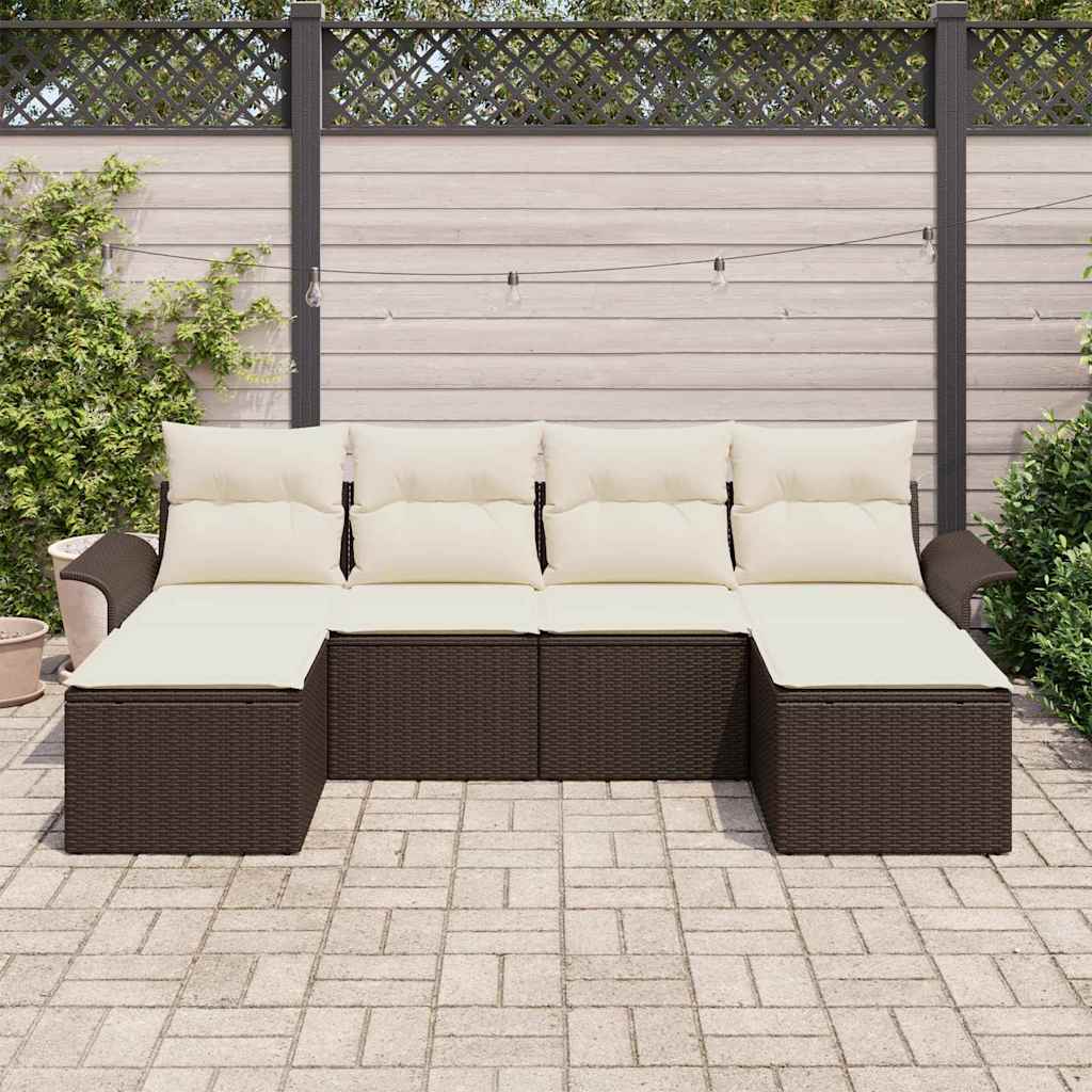 Conjunto de Sofá de Jardim 6 pcs Castanho vime PE