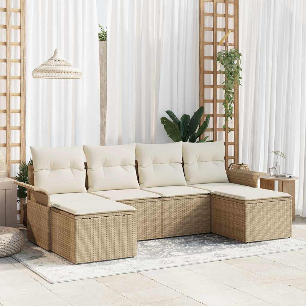 Conjunto de Sofá de Jardim com armazenamento 6 pcs Bege vime PE