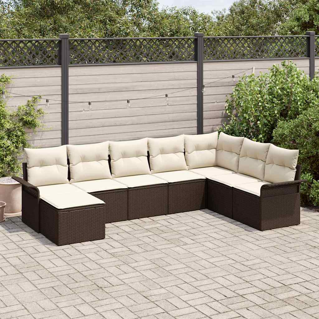 Conjunto de Sofá de Jardim 8 pcs Castanho Rattan Sintético