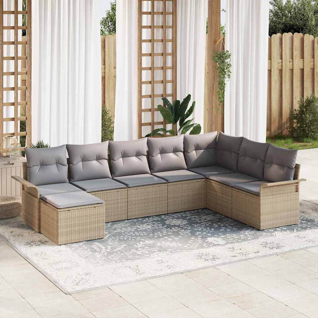 Conjunto de Sofá de Jardim 8 pcs Bege Rattan Sintético