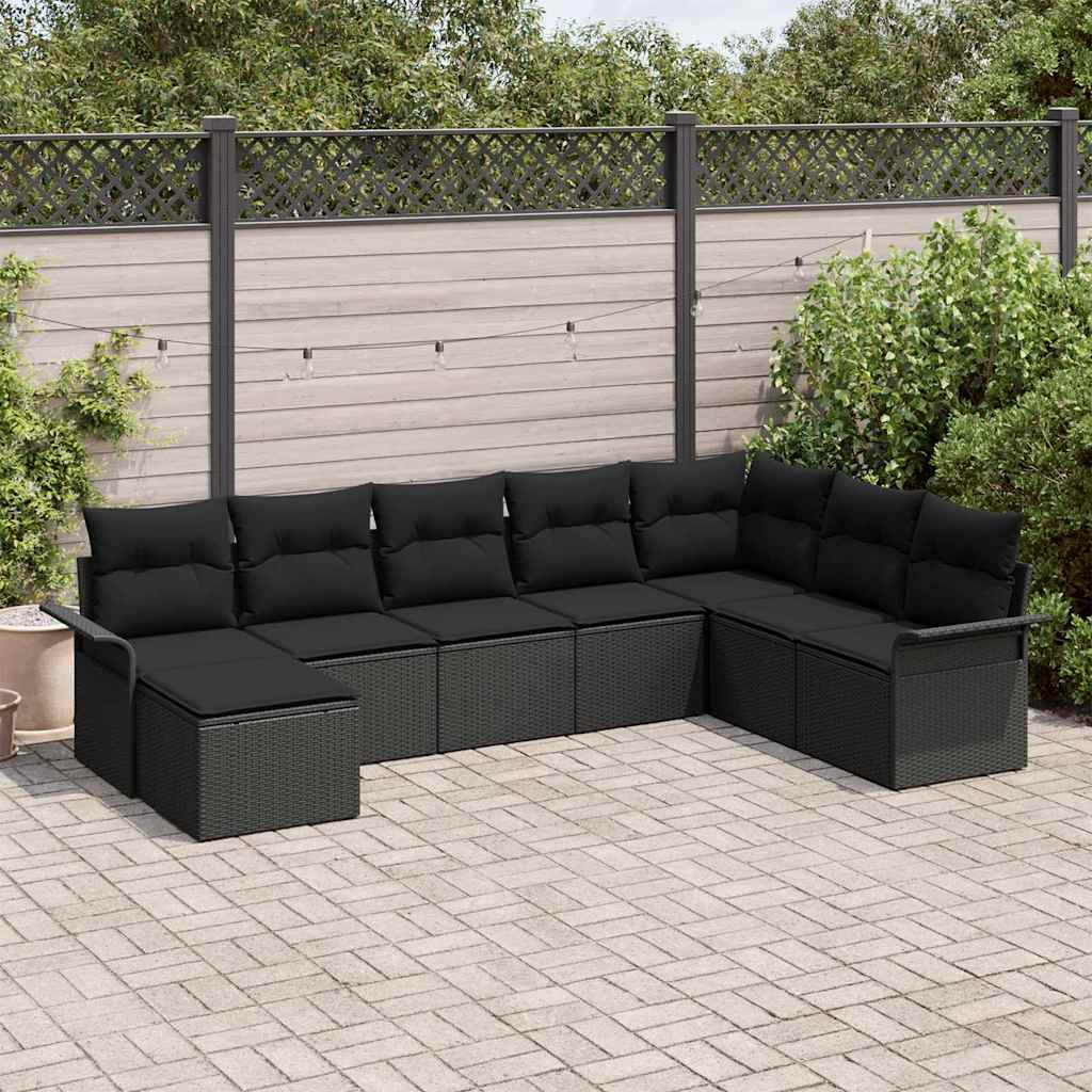 Conjunto de Sofá de Jardim 8 pcs Preto Rattan Sintético