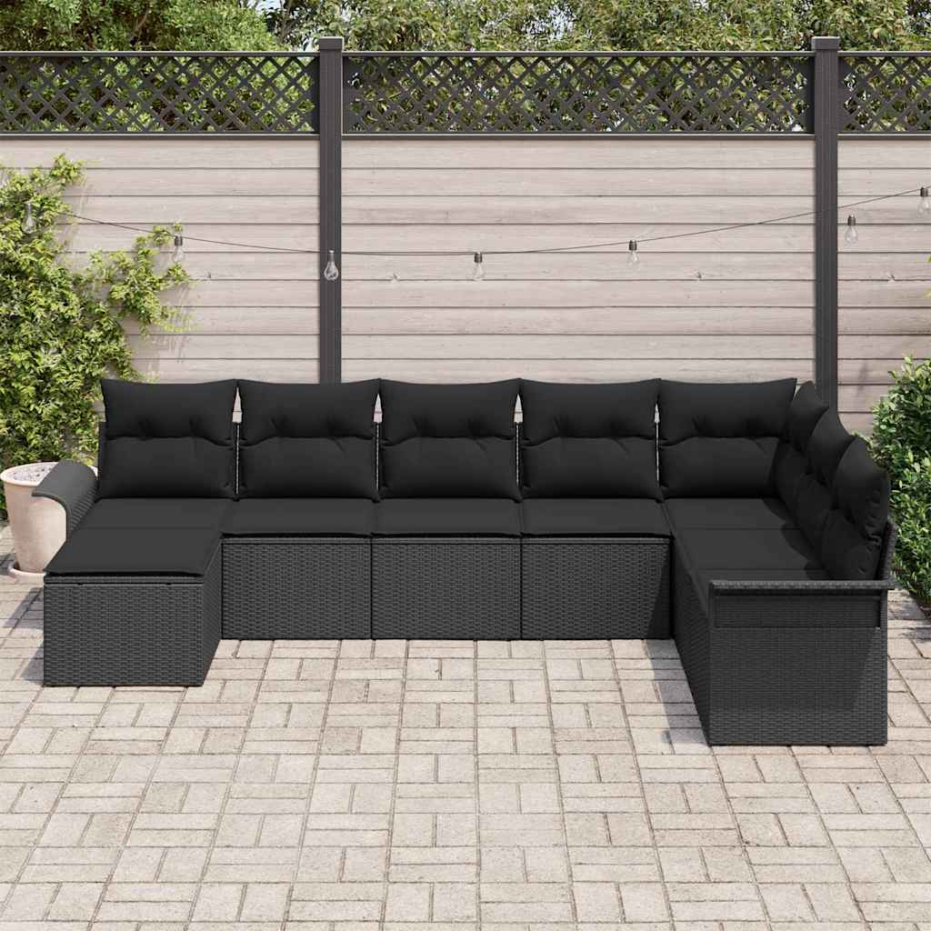 Conjunto de Sofá de Jardim 8 pcs Preto Rattan Sintético