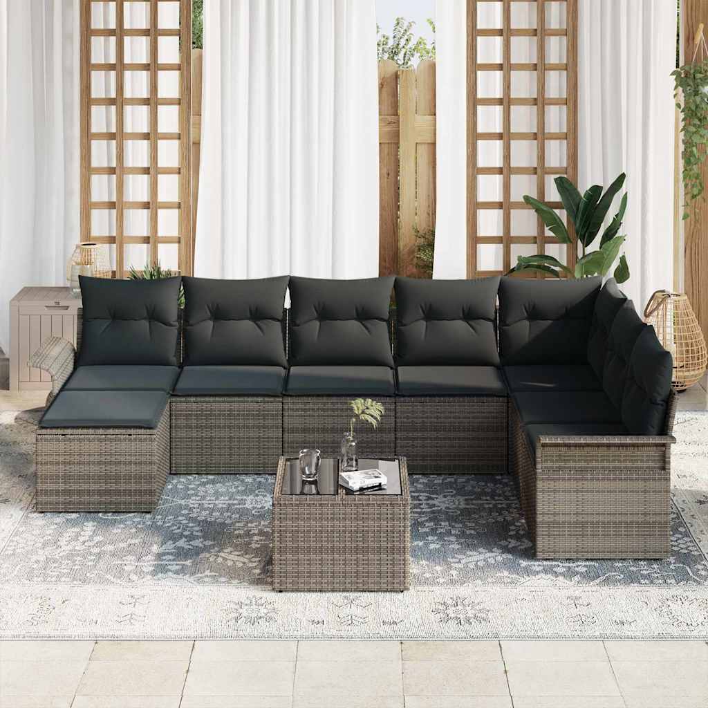 Conjunto de Sofá de Jardim 9 pcs Preto Rattan Sintético