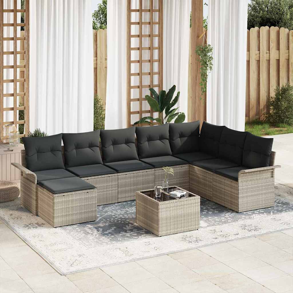 Conjunto de Sofá de Jardim 9 pcs Cinzeto Rattan Sintético