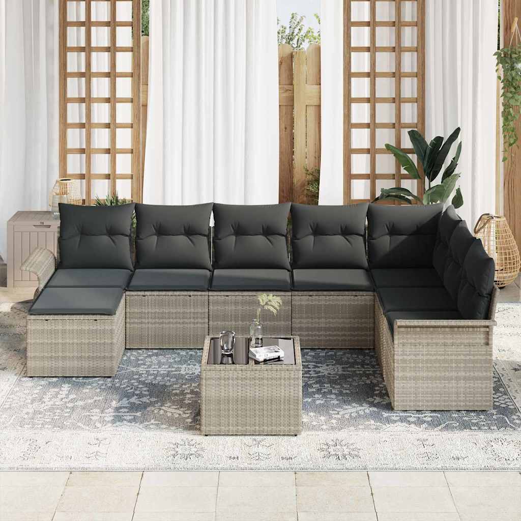 Conjunto de Sofá de Jardim 9 pcs Cinzeto Rattan Sintético