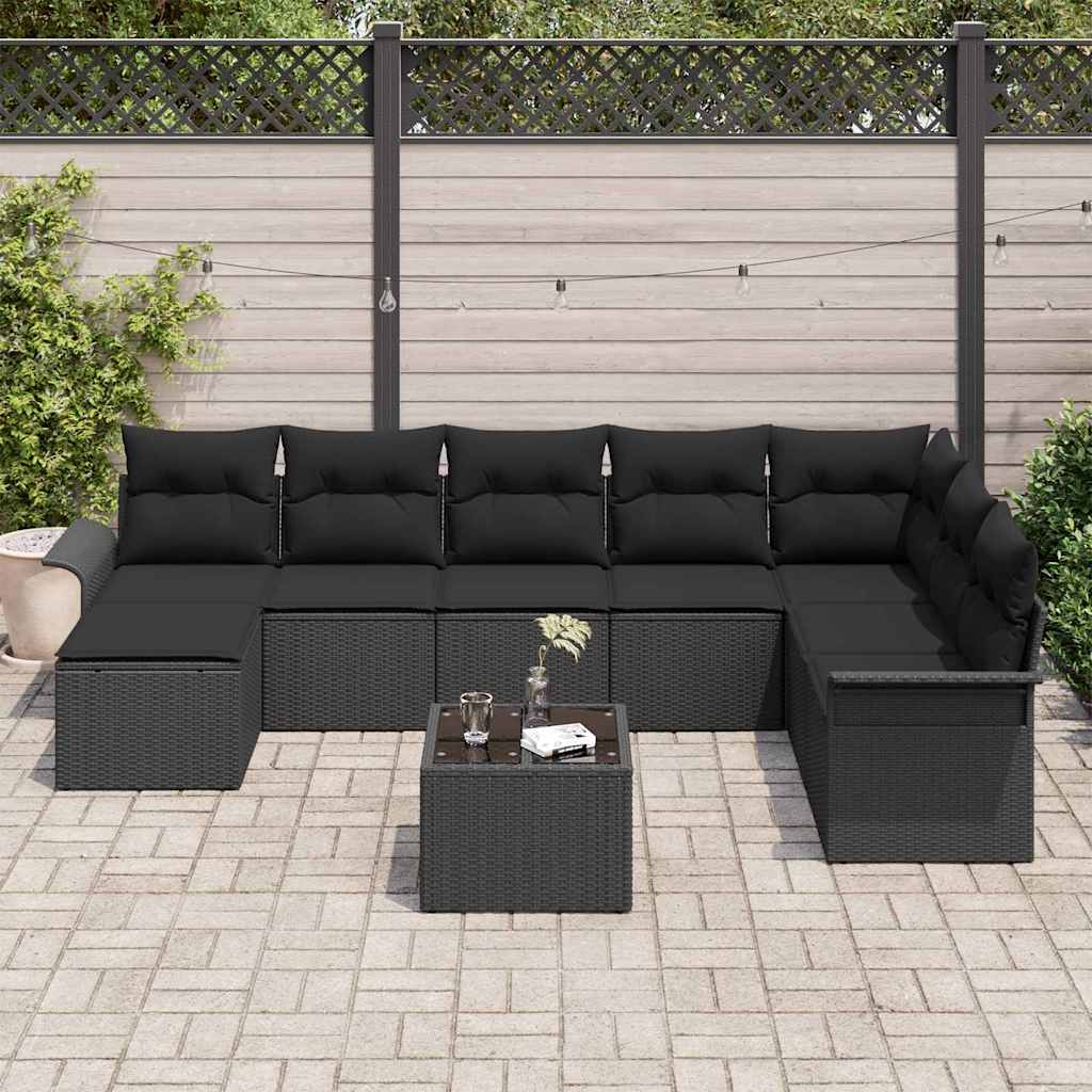 Conjunto de Sofá de Jardim 9 pcs Bege Rattan Sintético
