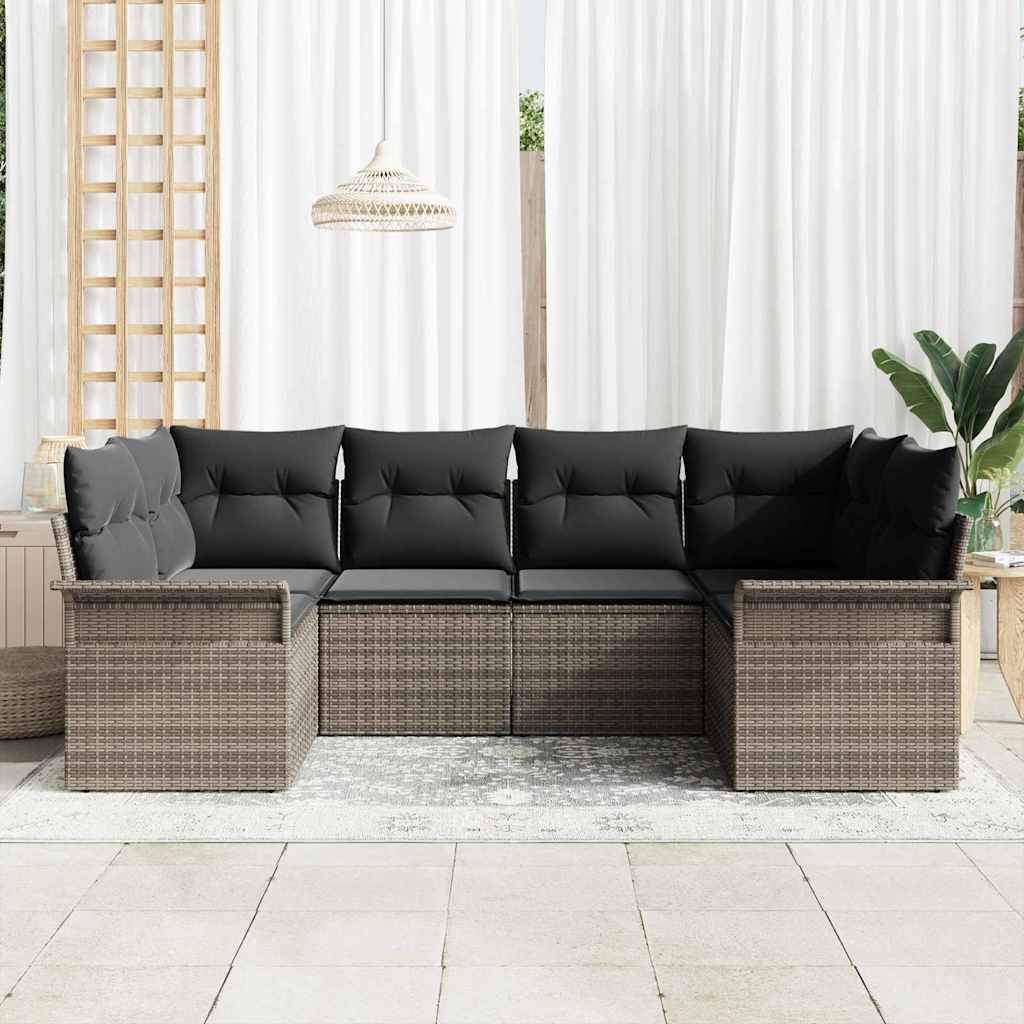 Conjunto de Sofá de Jardim 6 pcs Cinzeto Rattan Sintético