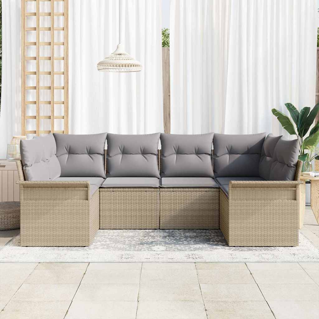 Conjunto de Sofá de Jardim 6 pcs Bege Rattan Sintético