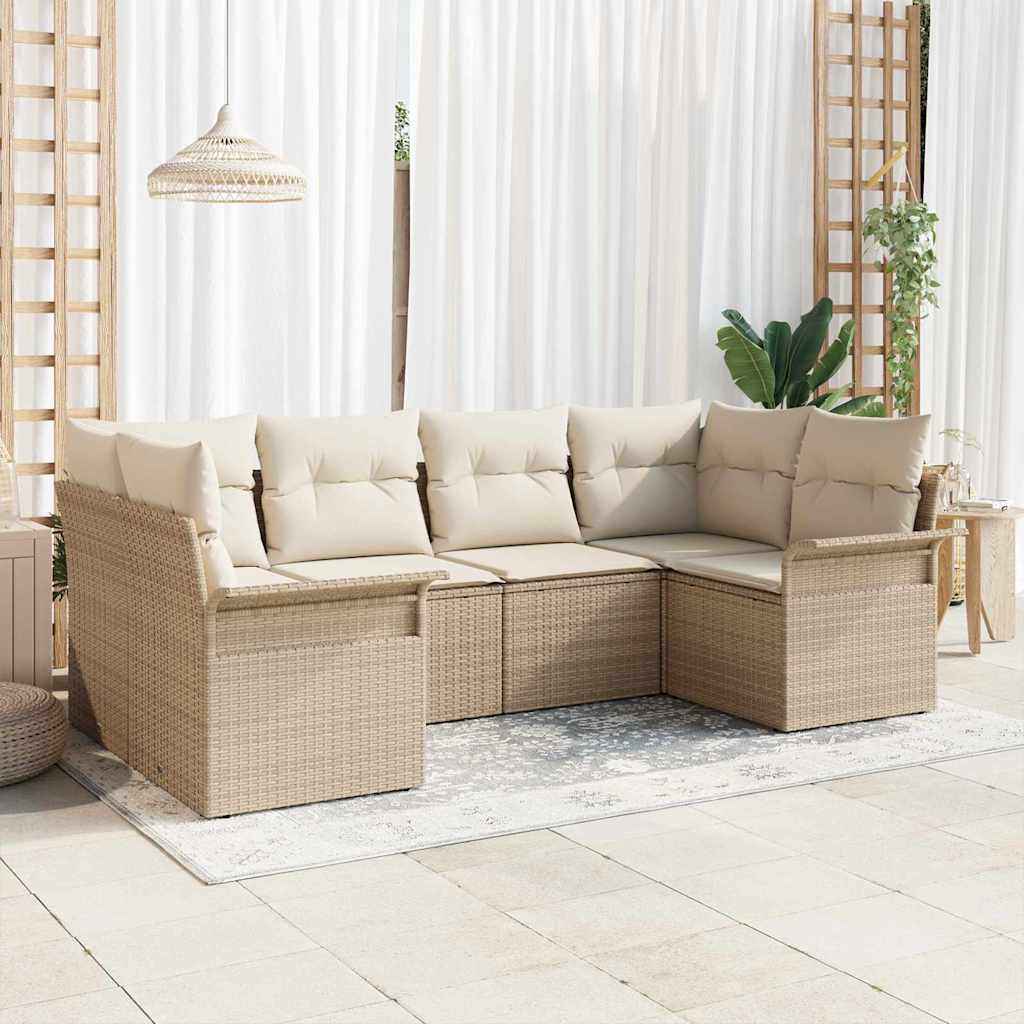 Conjunto de Sofá de Jardim 6 pcs Bege Rattan Sintético