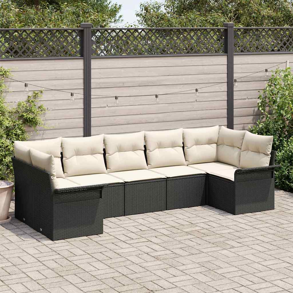 Conjunto de Sofá de Jardim 7 pcs Preto Rattan Sintético
