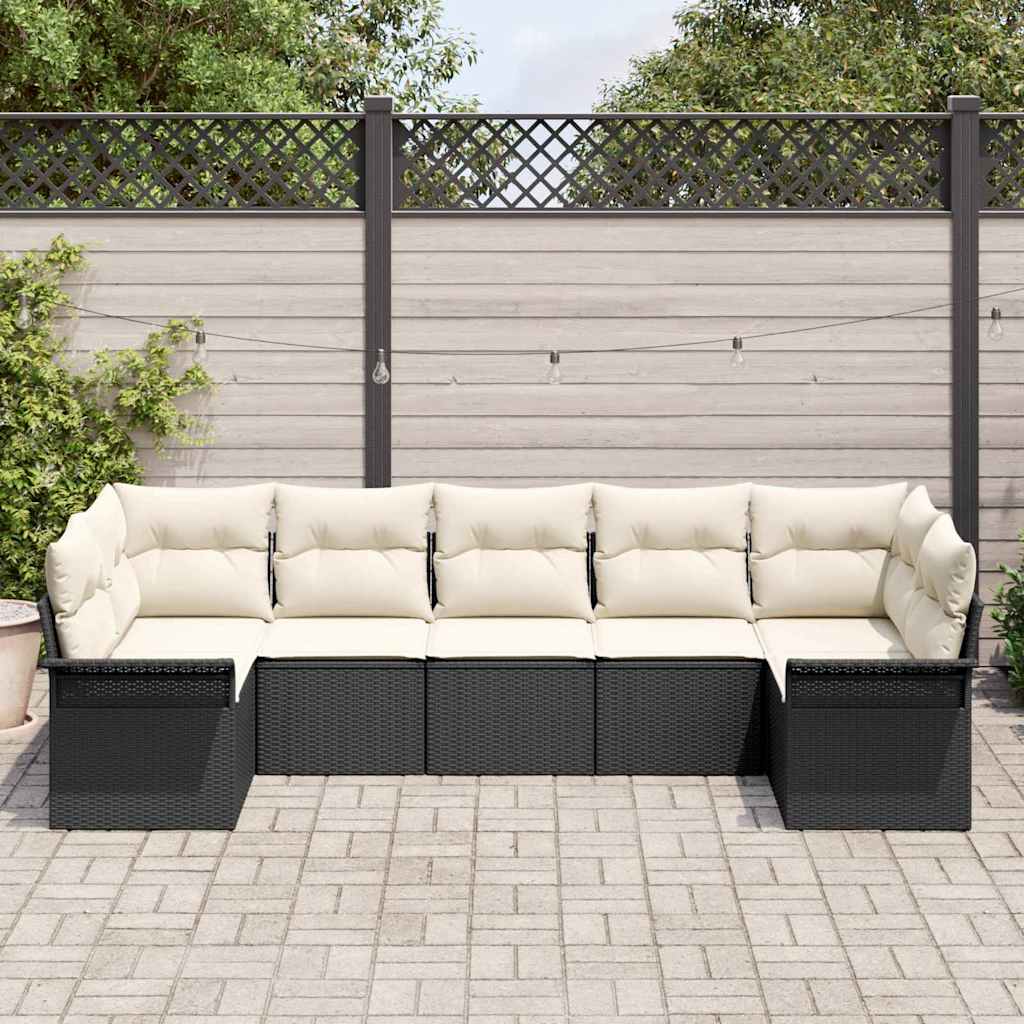 Conjunto de Sofá de Jardim 7 pcs Preto Rattan Sintético