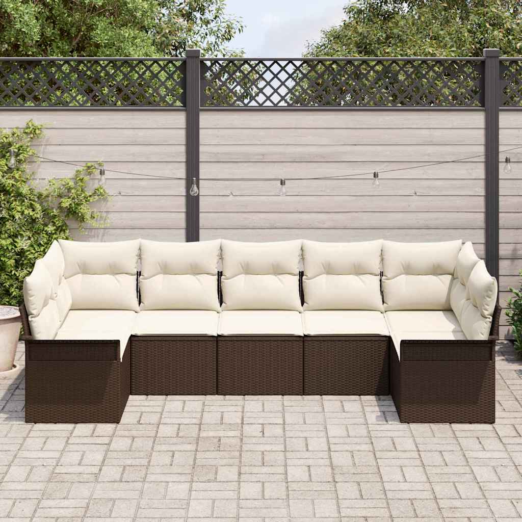 Conjunto de Sofá de Jardim 7 pcs Castanho Rattan Sintético