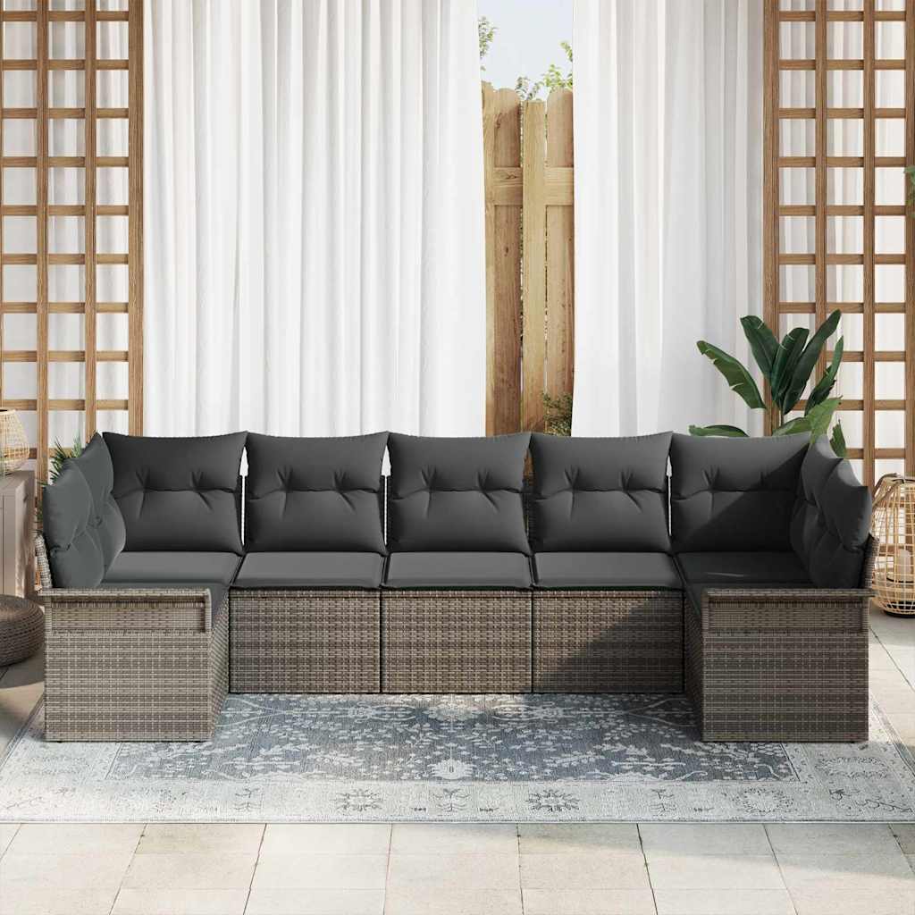 Conjunto de Sofá de Jardim 7 pcs Cinzeto Rattan Sintético