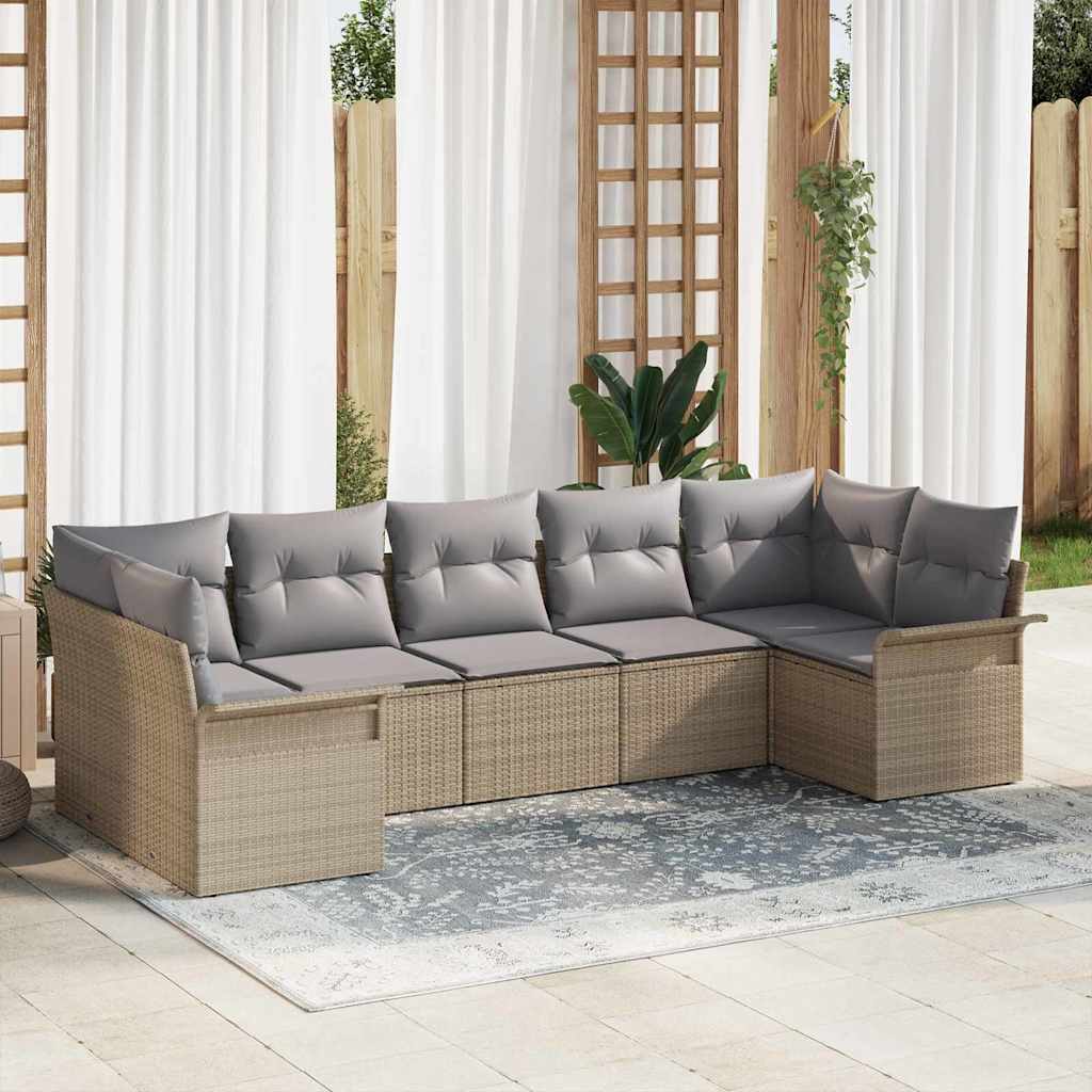 Conjunto de Sofá de Jardim 7 pcs Bege Rattan Sintético