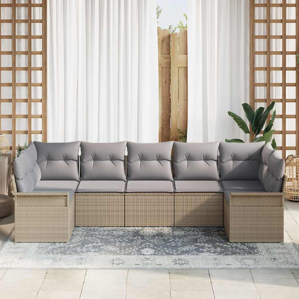 Conjunto de Sofá de Jardim 7 pcs Bege Rattan Sintético