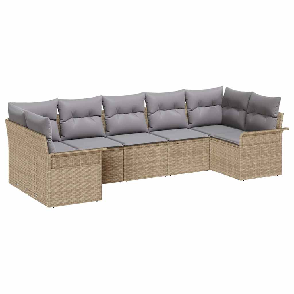 Conjunto de Sofá de Jardim 7 pcs Bege Rattan Sintético