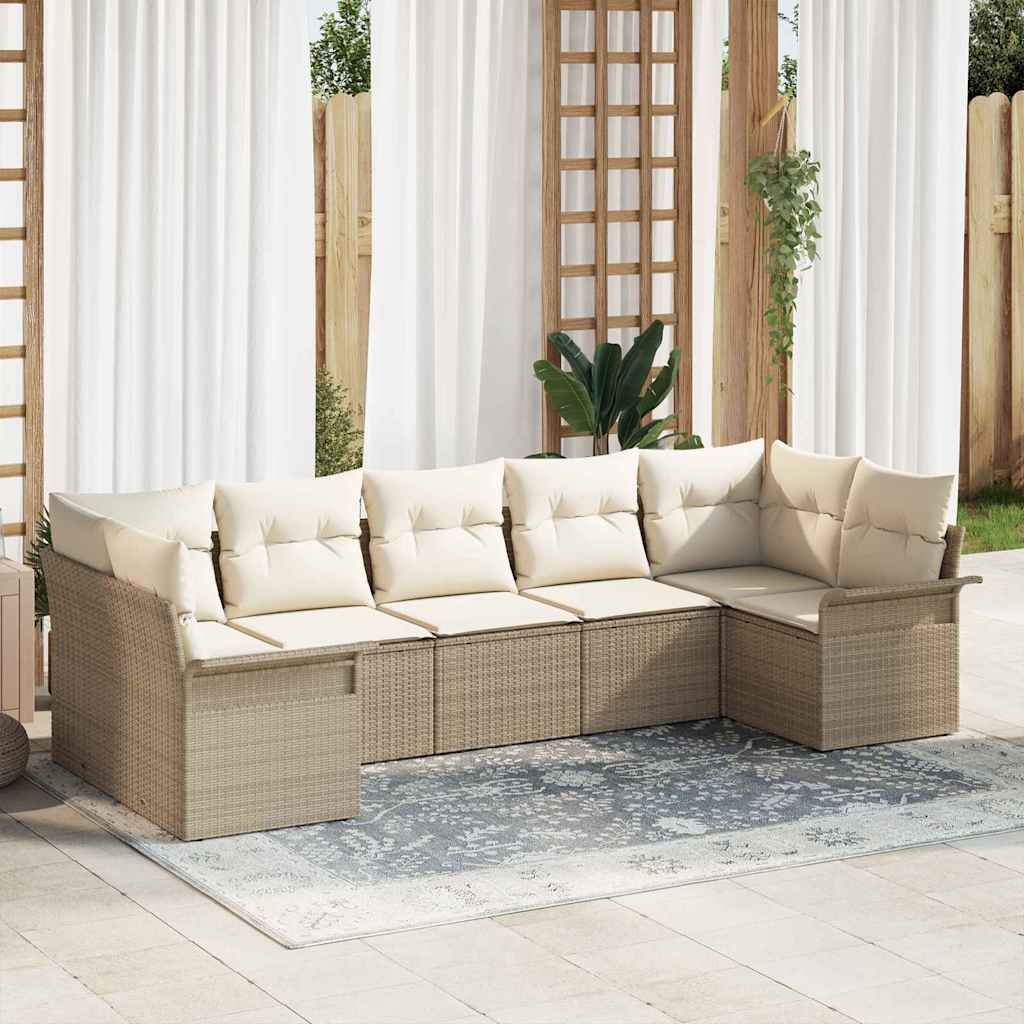 Conjunto de Sofá de Jardim 7 pcs Bege Rattan Sintético
