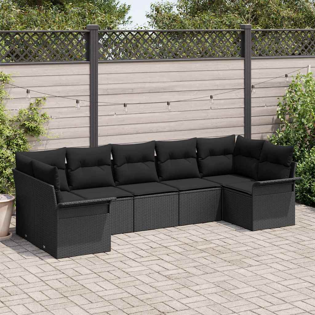 Conjunto de Sofá de Jardim 7 pcs Preto Rattan Sintético