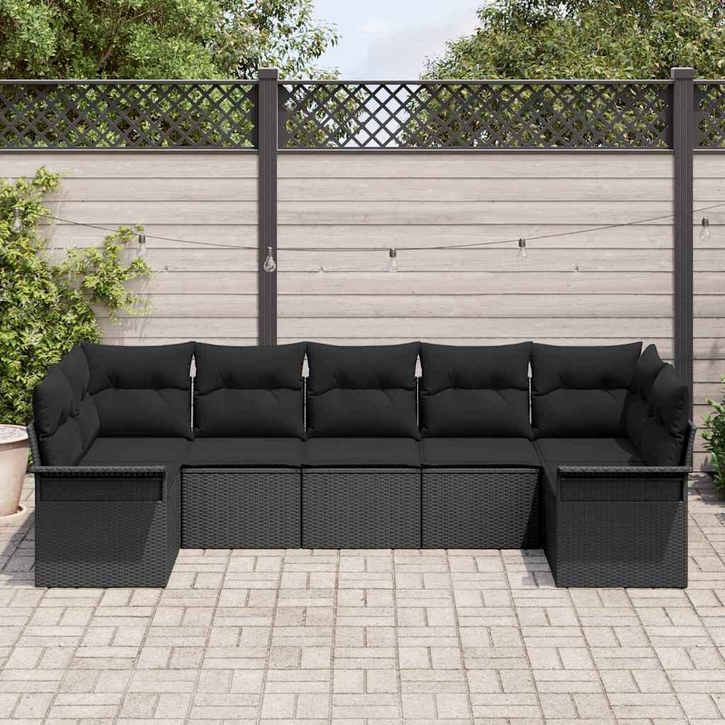 Conjunto de Sofá de Jardim 7 pcs Preto Rattan Sintético