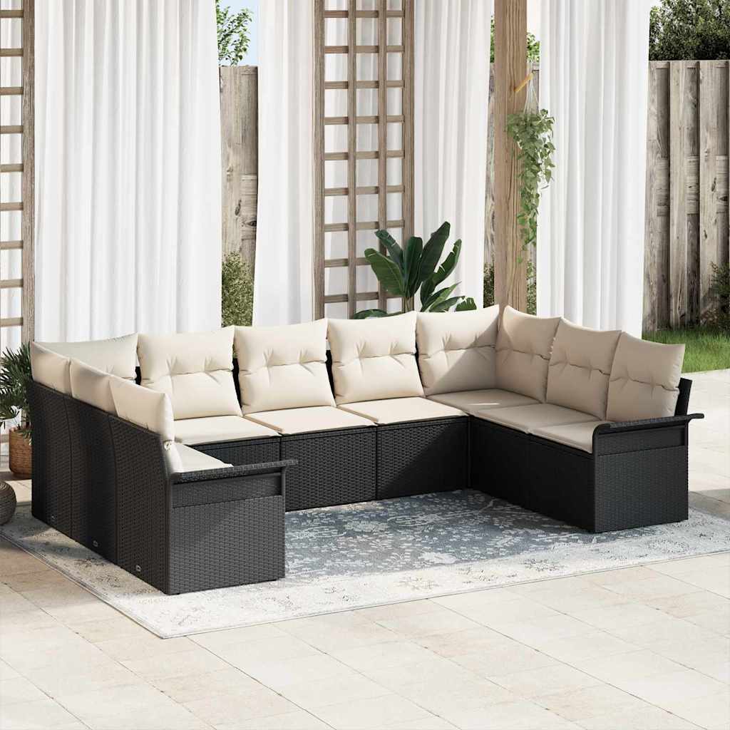 Conjunto de Sofá de Jardim 9 pcs Preto vime PE