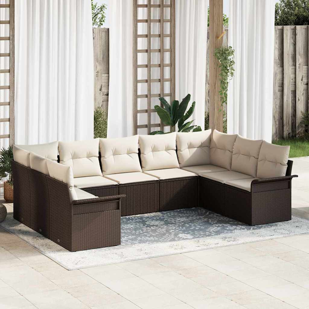 Conjunto de Sofá de Jardim 9 pcs Castanho vime PE