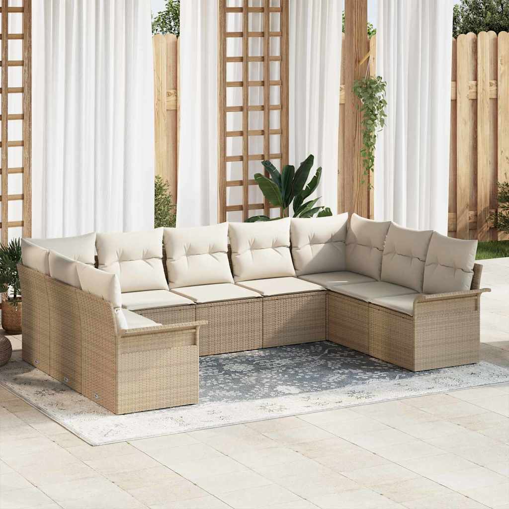Conjunto de Sofá de Jardim com armazenamento 9 pcs Bege vime PE
