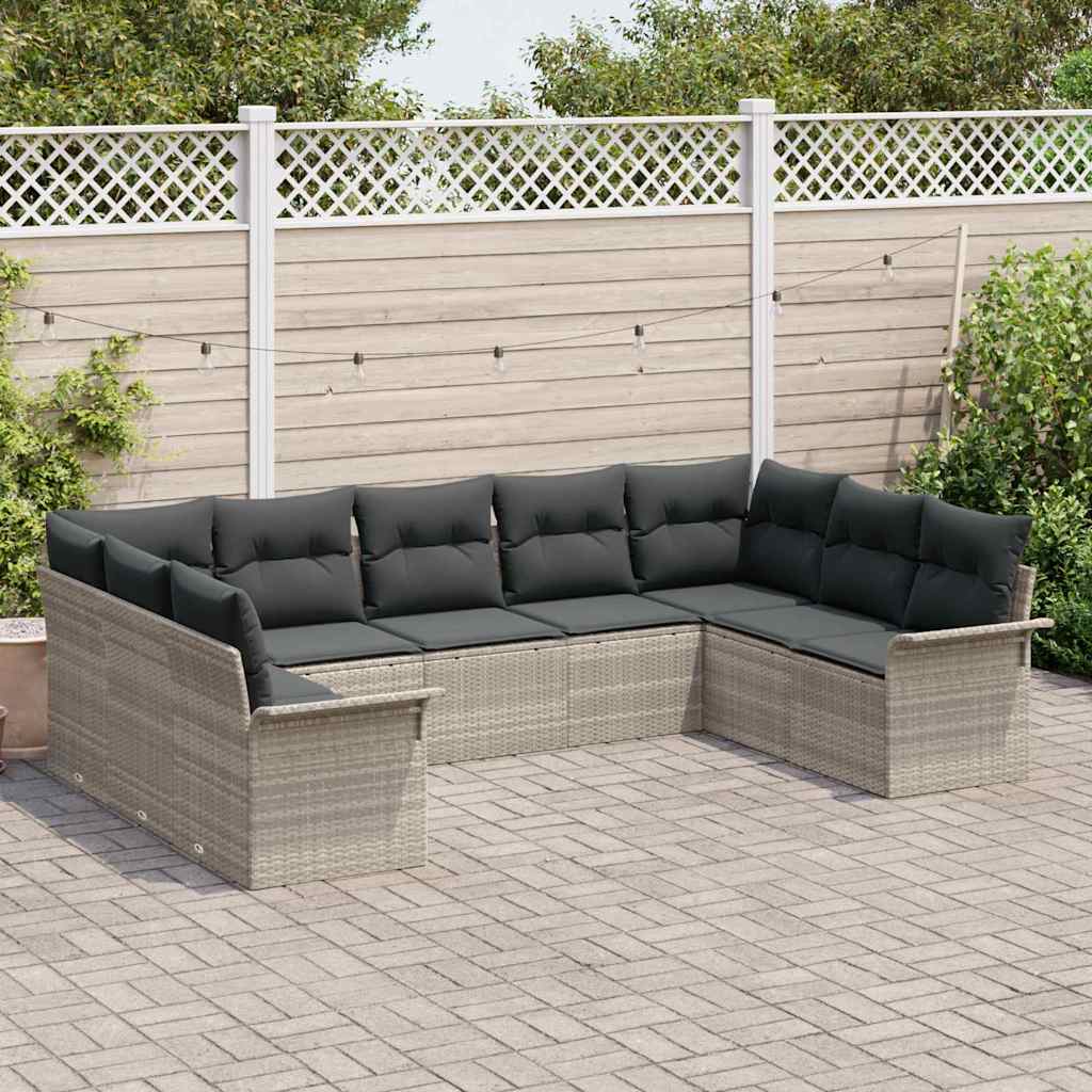 Conjunto de Sofá de Jardim 9 pcs Cinzento-claro vime PE