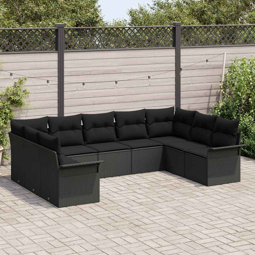 Conjunto de Sofá de Jardim 9 pcs Preto vime PE