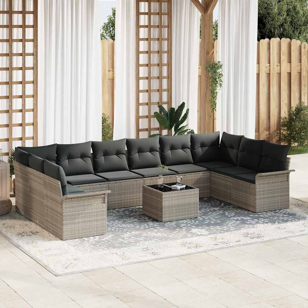 Conjunto de Sofá de Jardim 11 pcs Cinzeto Rattan Sintético