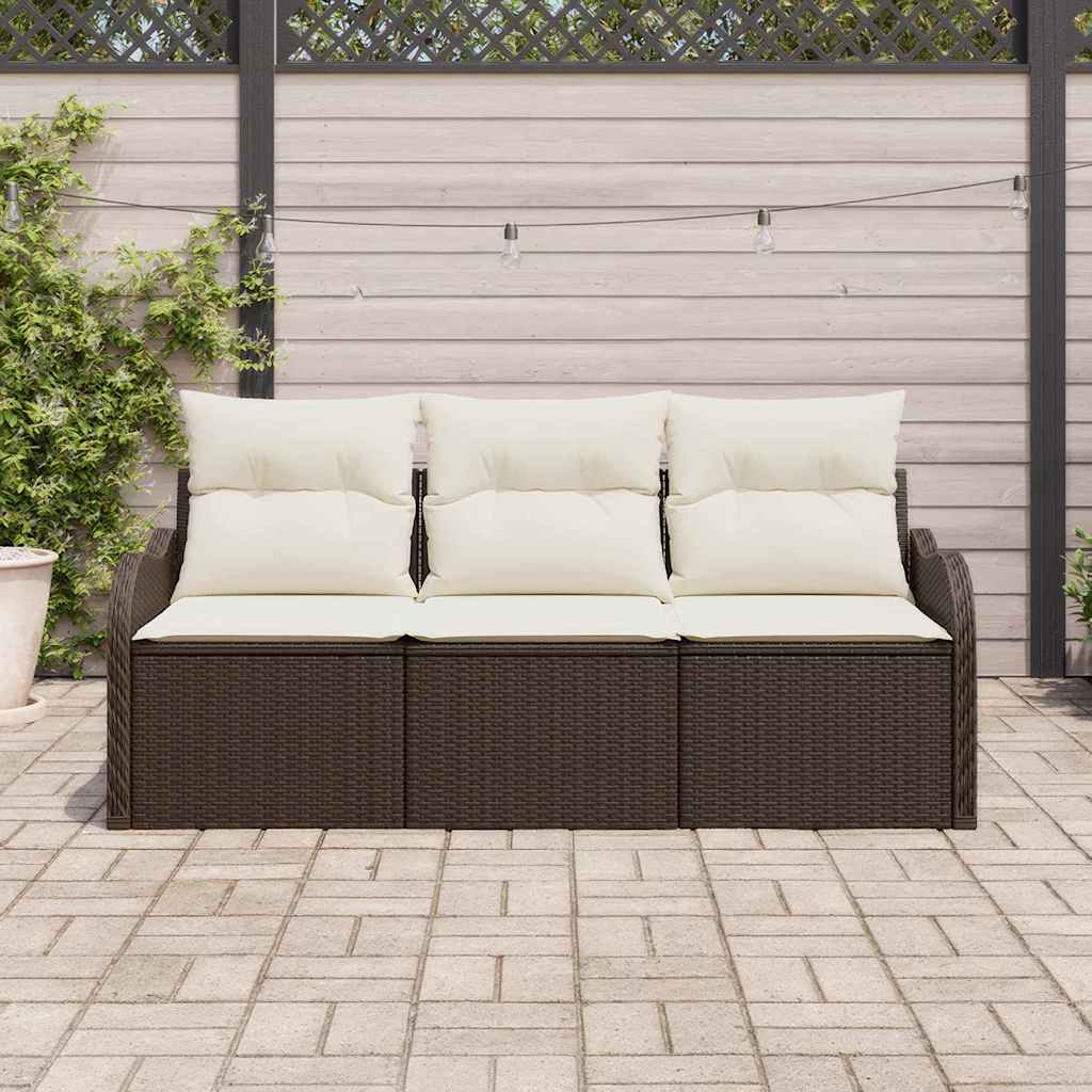 Conjunto de Sofá de Jardim 3 pcs Castanho Rattan Sintético
