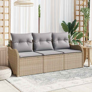 Conjunto de Sofá de Jardim 3 pcs Bege Rattan Sintético