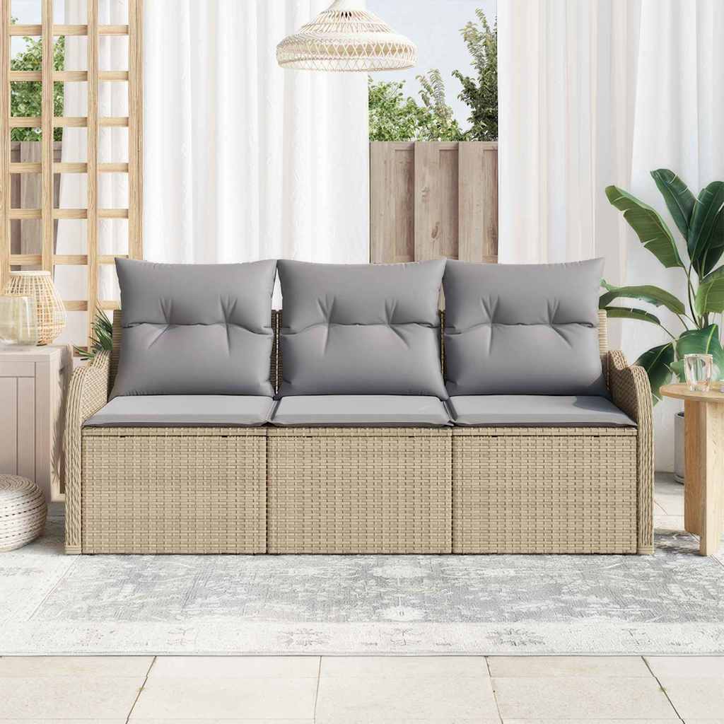 Conjunto de Sofá de Jardim 3 pcs Bege Rattan Sintético