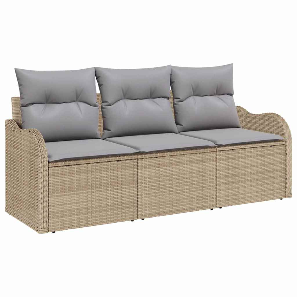 Conjunto de Sofá de Jardim 3 pcs Bege Rattan Sintético