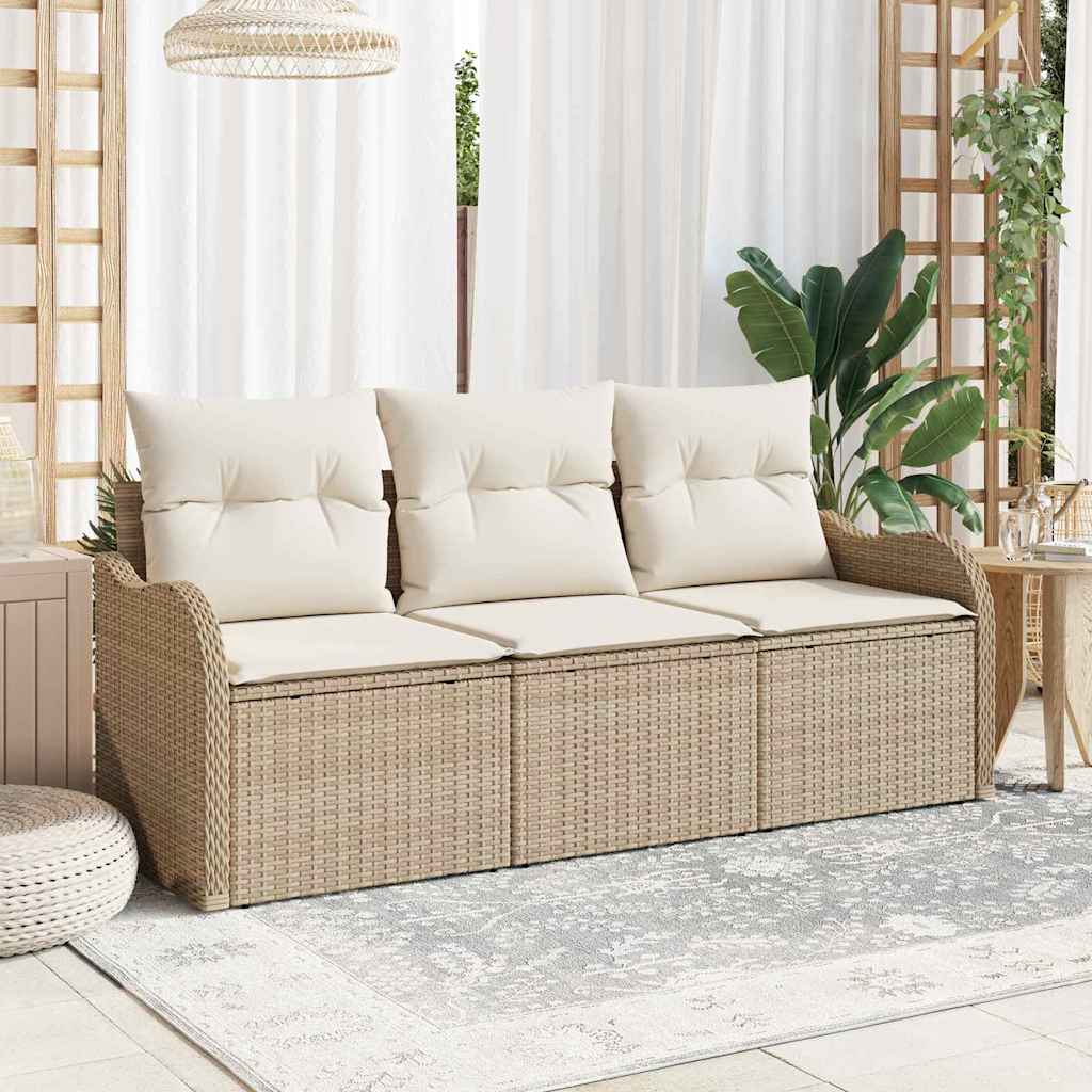 Conjunto de Sofá de Jardim 3 pcs Bege Rattan Sintético