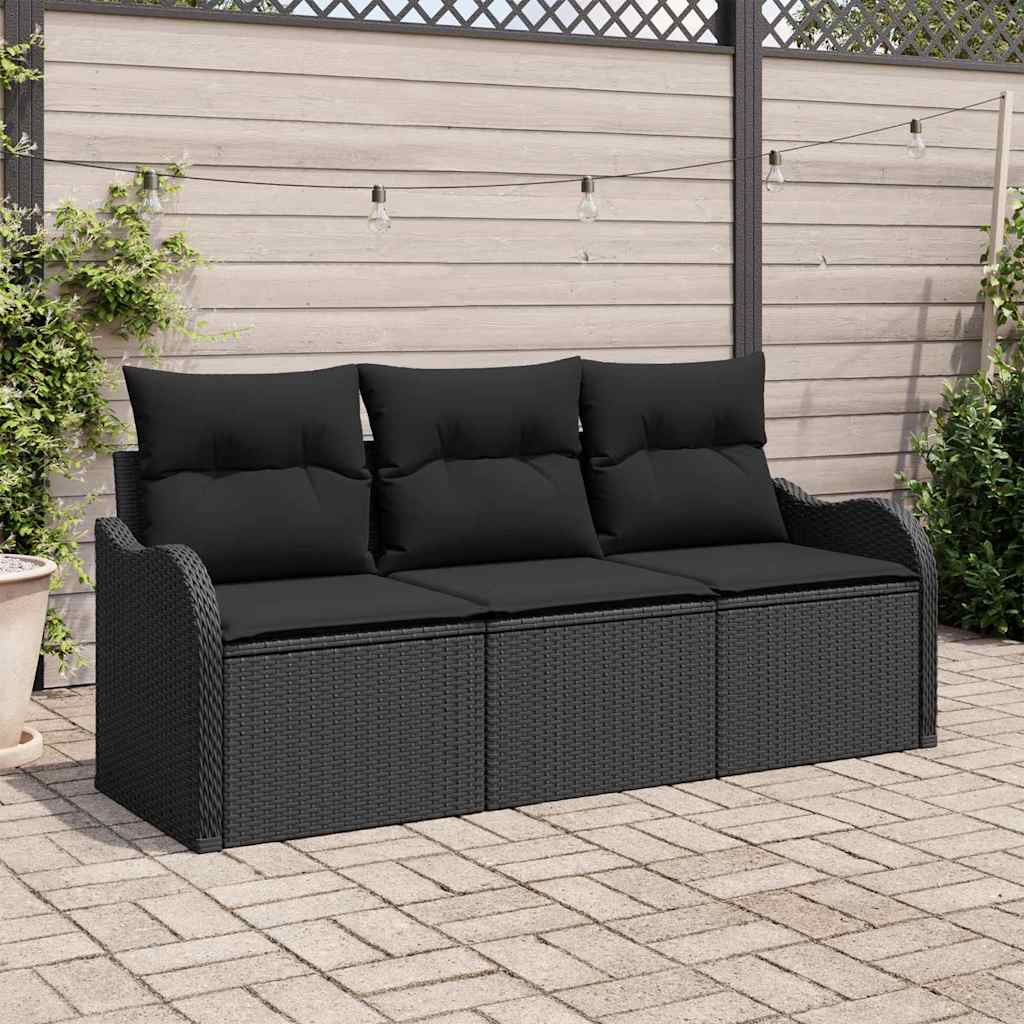 Conjunto de Sofá de Jardim 3 pcs Preto Rattan Sintético