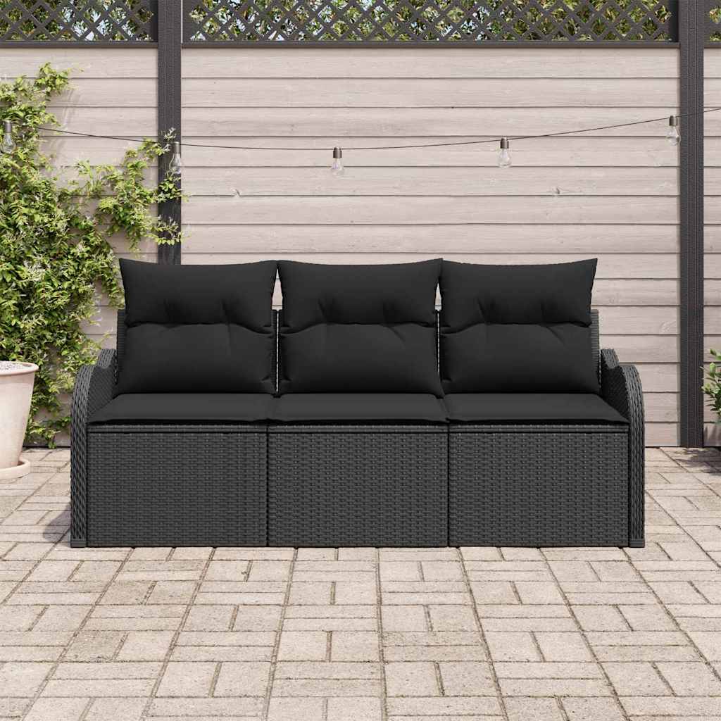 Conjunto de Sofá de Jardim 3 pcs Preto Rattan Sintético