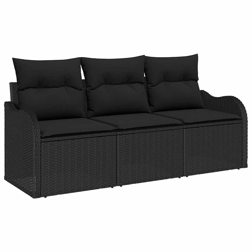 Conjunto de Sofá de Jardim 3 pcs Preto Rattan Sintético