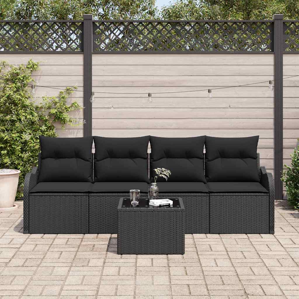 Conjunto de Sofá de Jardim com travesseiro 5 pcs Preto vime PE