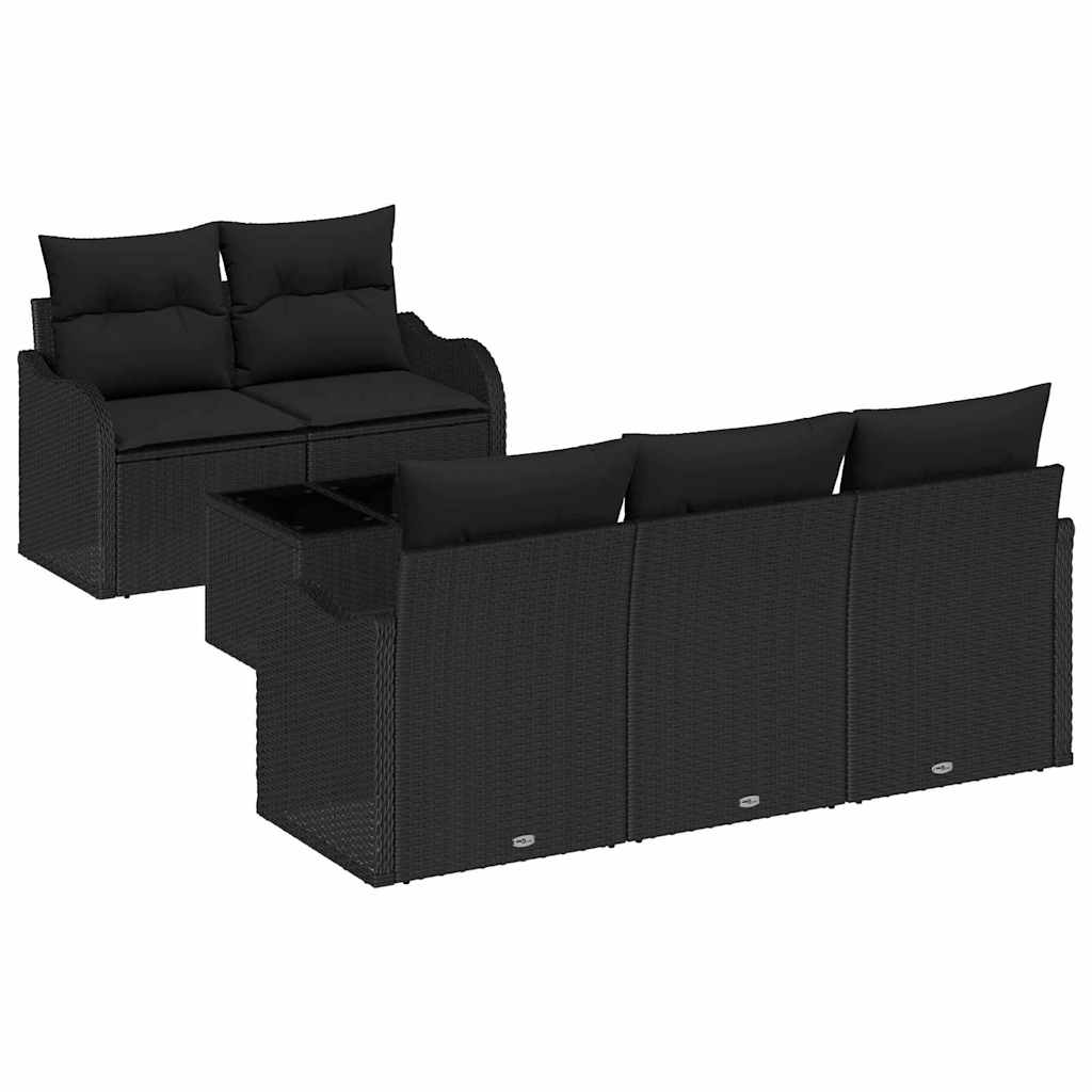 Conjunto de Sofá de Jardim 6 pcs Preto Rattan e Aço e Vidro