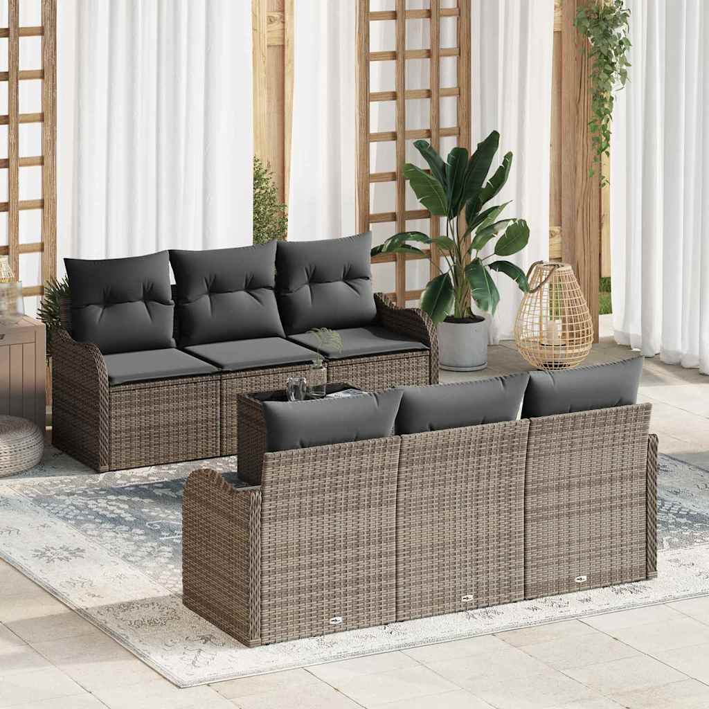 Conjunto de Sofá de Jardim 7 pcs Cinzeto Rattan e Aço e Vidro