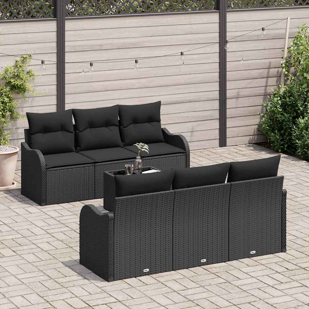 Conjunto de Sofá de Jardim com almofada 7 pcs Preto