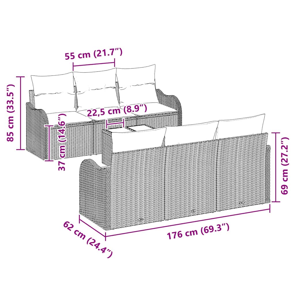 Conjunto de Sofá de Jardim com almofada 7 pcs Preto