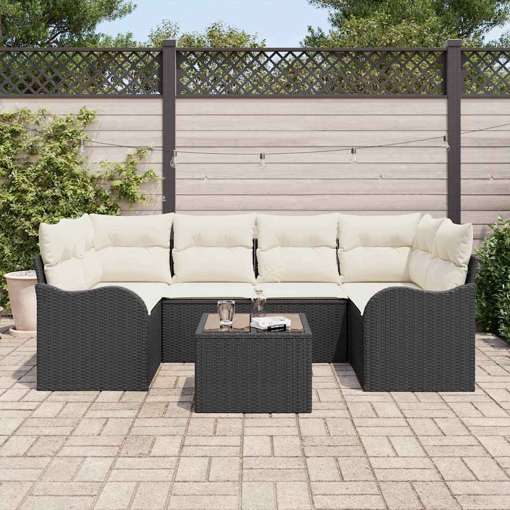 Conjunto de Sofá de Jardim com almofada 7 pcs Preto e Creme